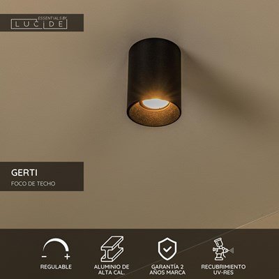 Lucide GERTI - Foco de techo - Ø 8 cm - 1xGU10 - Incluye anillos intercambiables - Negro - Essential